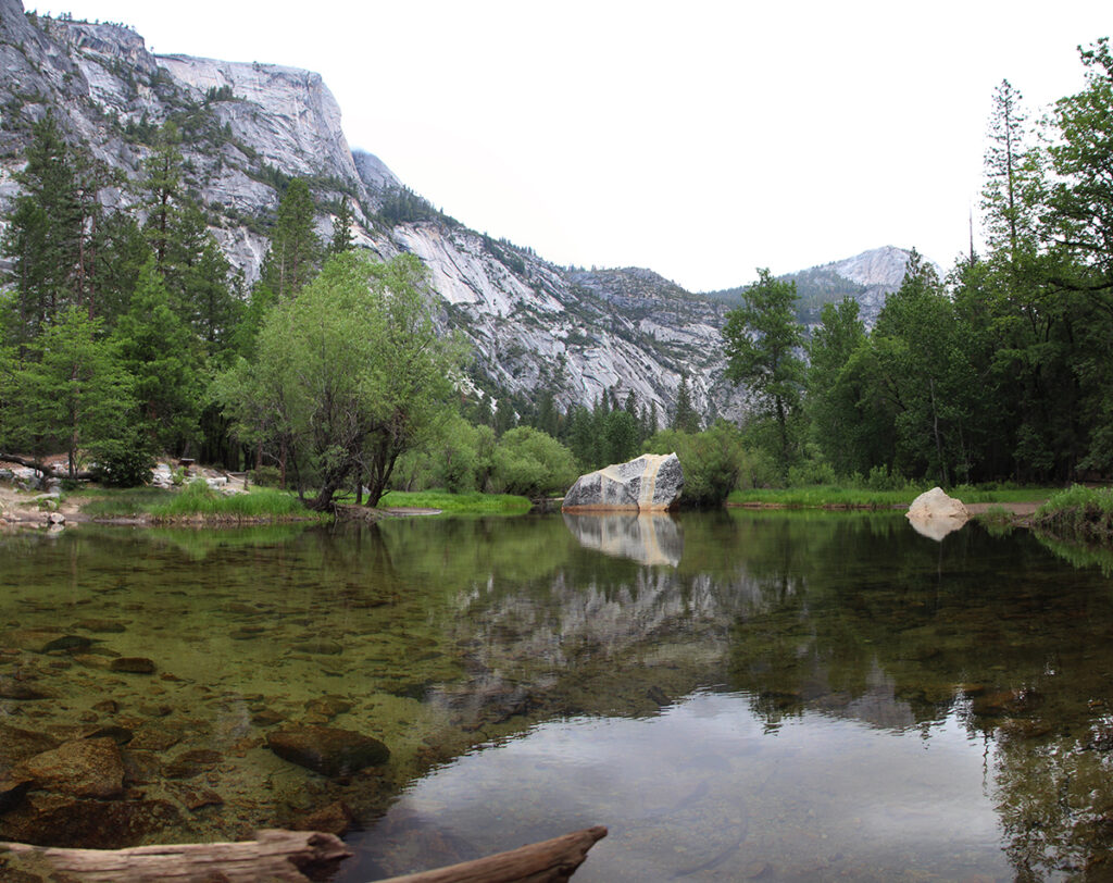 Lake with reflecting mountains