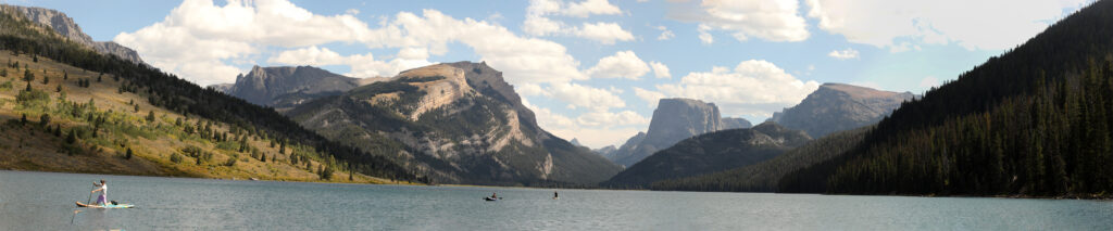 kayakers on a lake