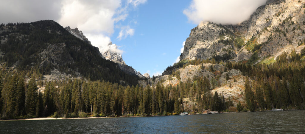 mountains with lake in foreground