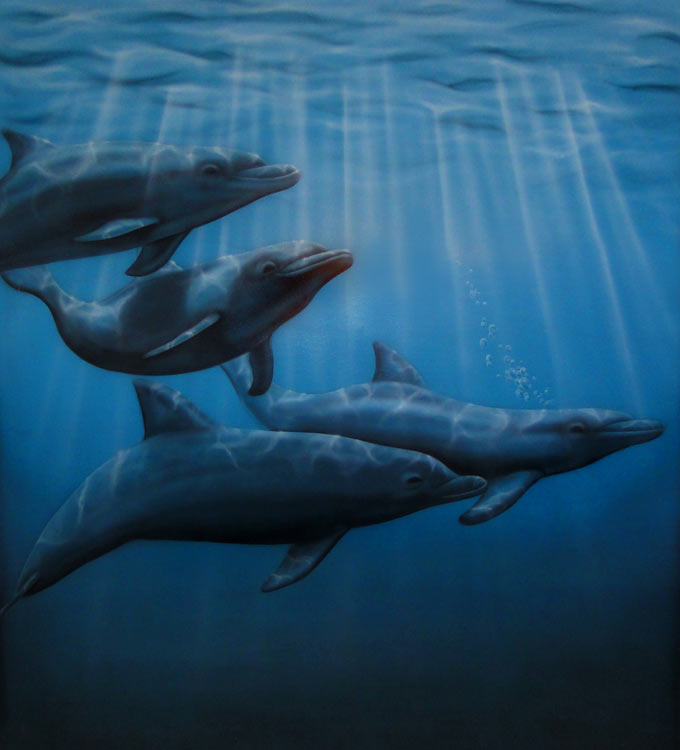 painting of 4 dolphins