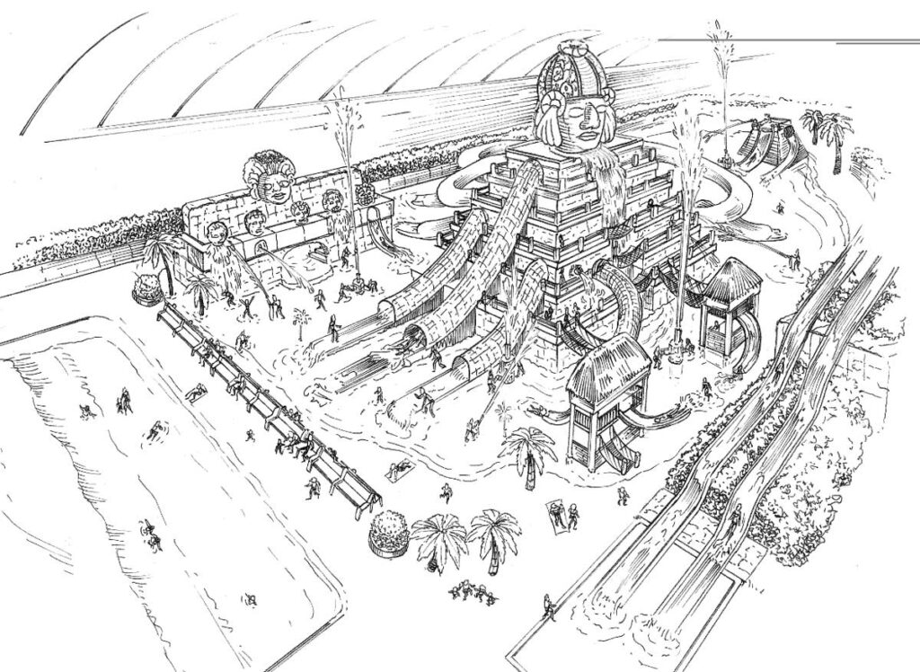 Mayan themed waterpark illustration