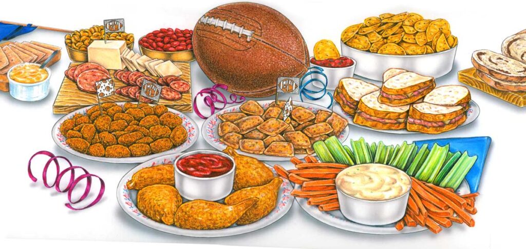 illustration of superbowl dinner