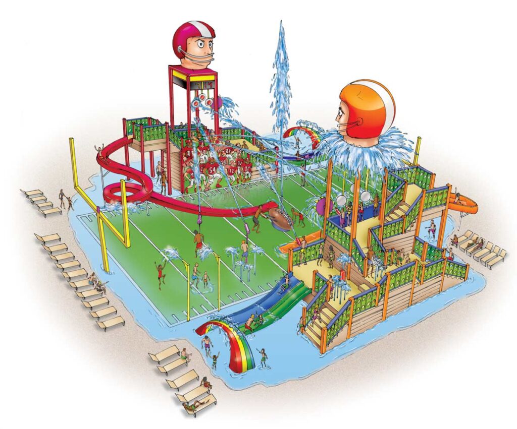 football themed waterpark illustration